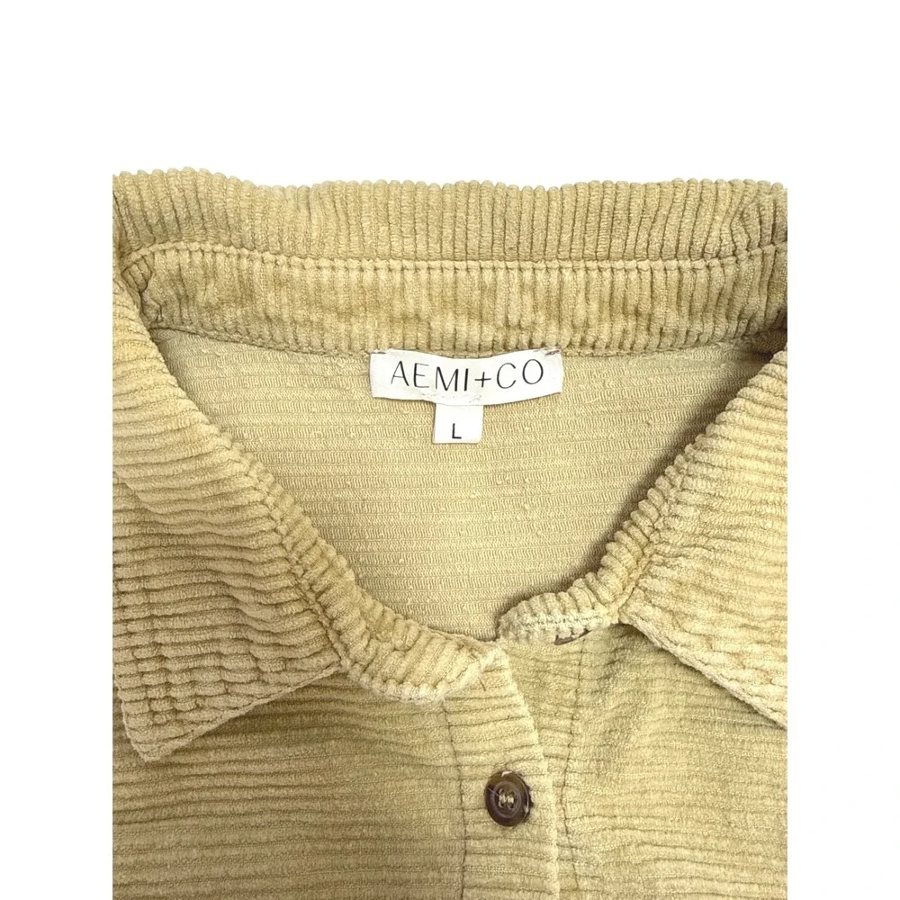 AEMI + CO Size L Sandy Brown Washed Corduroy Heavy Shirt Raw Edge Cotton Casual‎